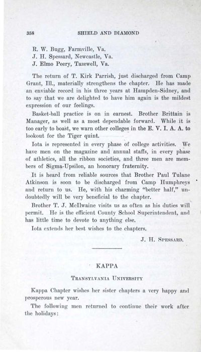 Kappa, February 1919
